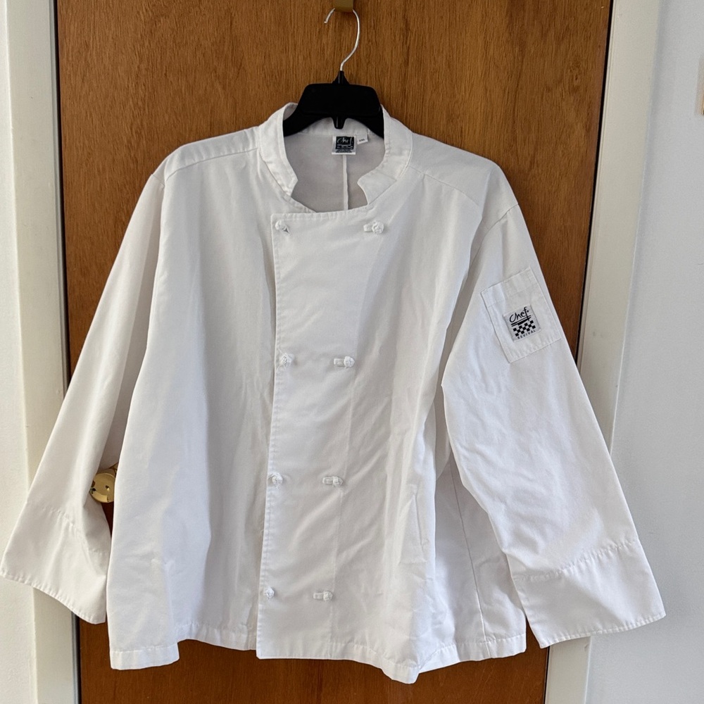 ☘️2/$10☘️Chef Revival Long Sleeve Crew Jacket Cloth Knot Buttons White Size 2XL